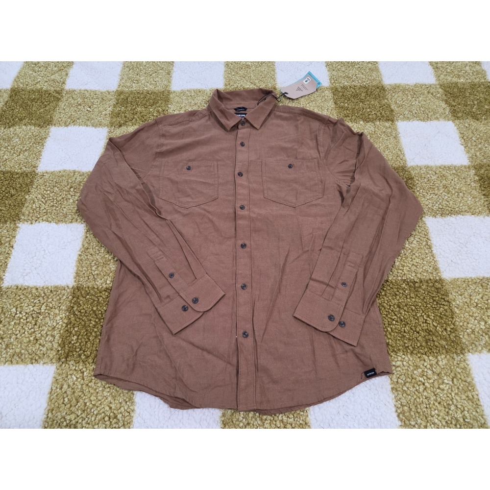 Prana Dolberg Flannel Shirt Mens Medium Sepia Heather Organic Cotton NWT